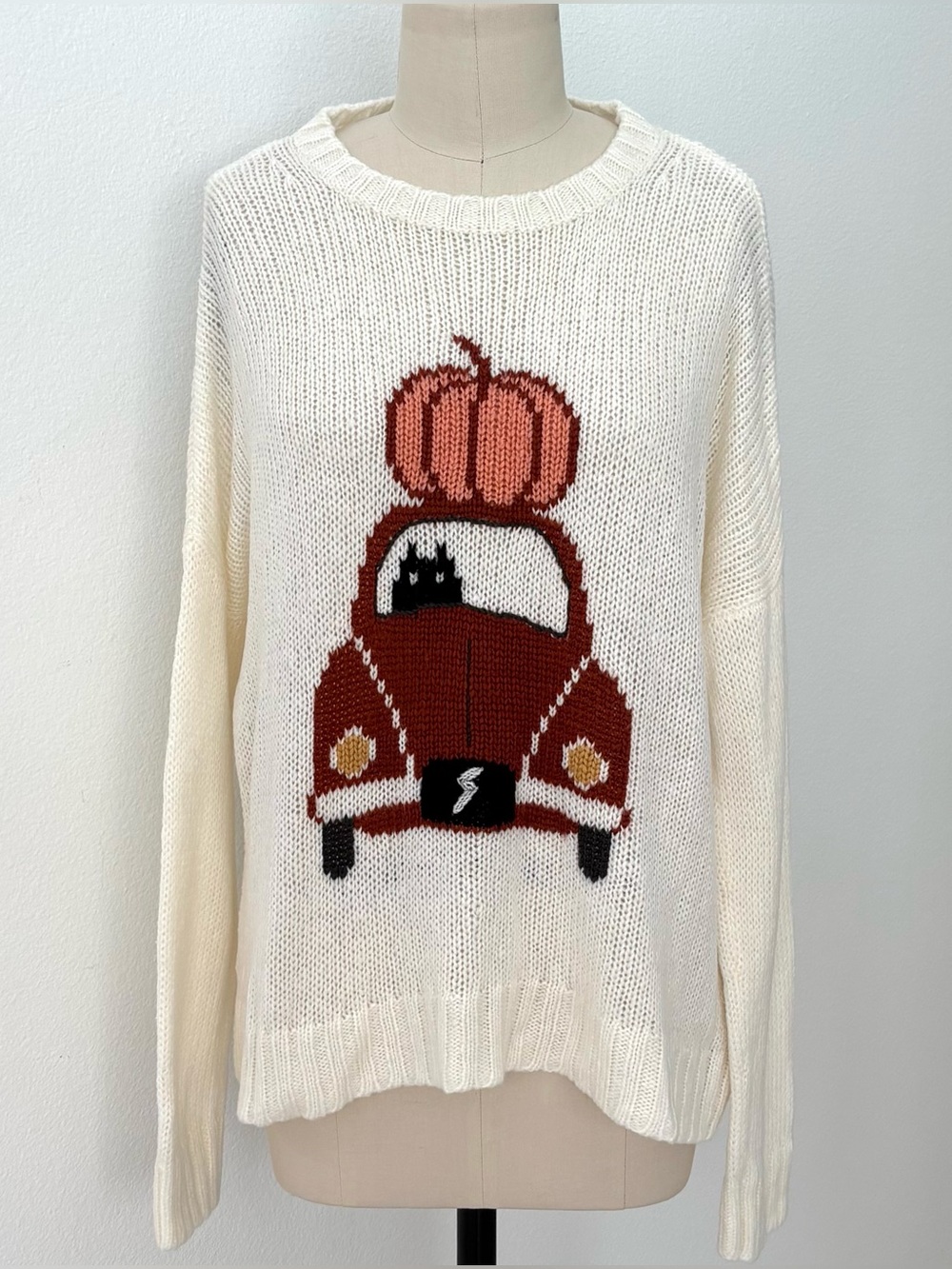 Wooden Ships Pumpkin VW Bug Crew Sweater Graphic Slouchy Relaxed S/M